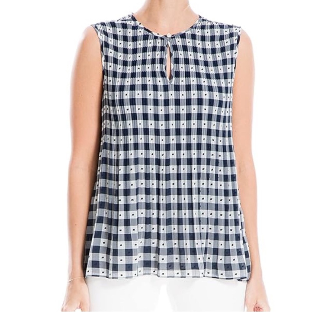 Max Studio Navy and White Checkered Blouse
